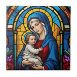 Välsignad Mor Mary och Baby Jesus - Virgin Mary Kakelplatta<br><div class="desc">"Dam of Grace banner",  "christian junggin mor mary",  "catholik christianity religiösa decor",  "jesus christ family dekoration",  "påsk religionens ornament",  "välsignad mor-marmträdgård",  "vackra heliga dam",  "blue guld helig dam"</div>