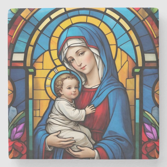 Välsignad Mor Mary och Baby Jesus - Virgin Mary Stenunderlägg (Framsidan)