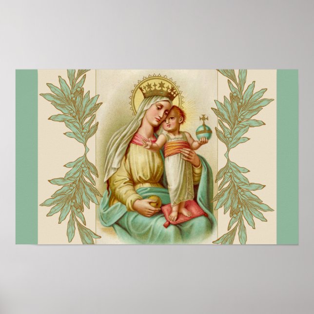 Välsignad Mor som håller i Jesus Globe Poster (Framsidan)