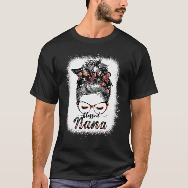 Välsignad Nana Messy Bun Women Glad påsk Mor T Shirt (Framsida)