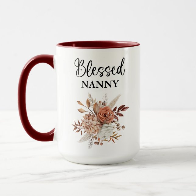 Välsignad Nanny | Psalm 127:3 | Fall Blommigt Mugg (Vänster)