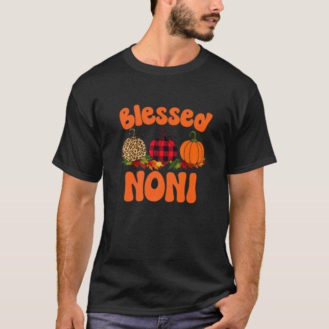 Välsignad noni Pumpkin Leopard Thankful Gratthy Wo T Shirt (Framsida)