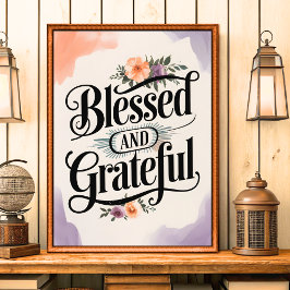 Välsignad och tacksam Vintage Christian Wall Art Poster