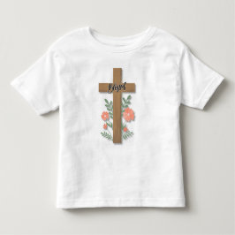 Välsignad Ordkonst Trä Kors Och Korallblommor T Shirt
