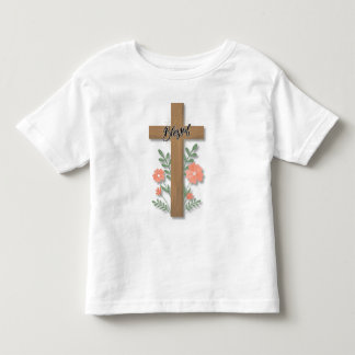 Välsignad Ordkonst Trä Kors Och Korallblommor T Shirt