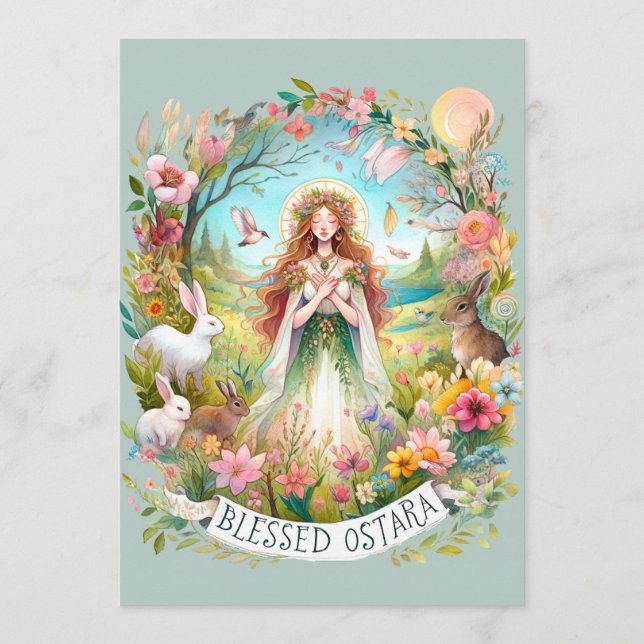 Välsignad Ostara Häxiga Hedniska Kloka Kort för Hö (Framsida)