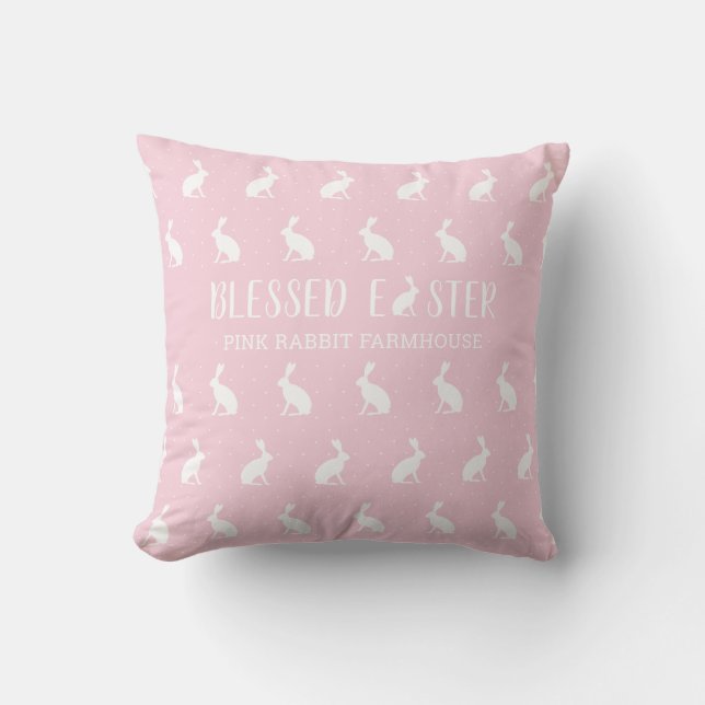 Välsignad Påsk. Girly Rosa Farmhouse Påsk Gift Kudde (Framsida)