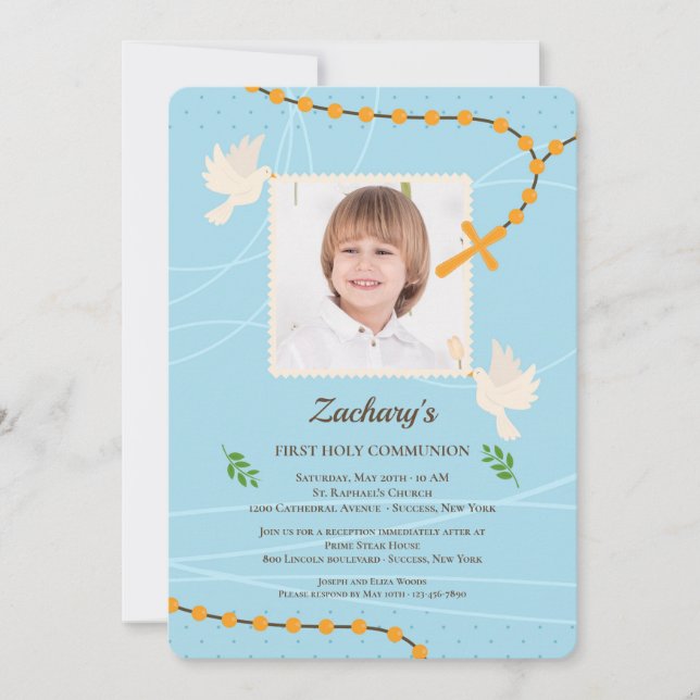 Välsignad Rosary Photo Communion Inbjudningar (Framsida)