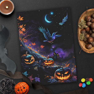 Välsignad Samhain-Kråka och Pumpkins Halloween Nat Kort
