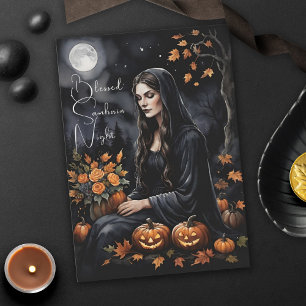 Välsignad Samhain Natt Halloween Fall Witch Kort