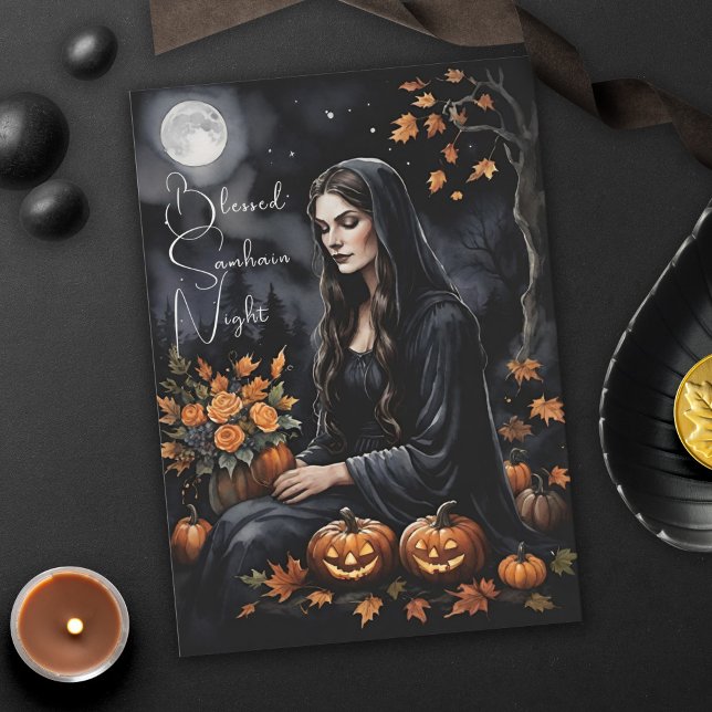 Välsignad Samhain Natt Halloween Fall Witch Kort (Blessed Samhain Night Halloween Fall Witch Halloween Greeting Card)