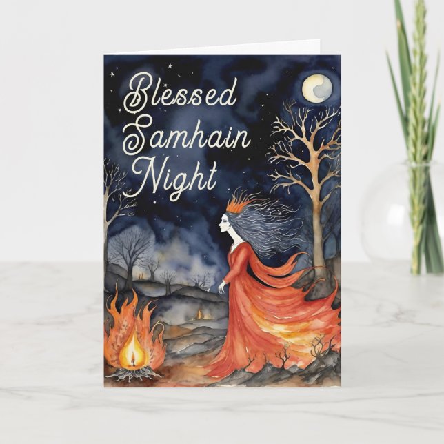Välsignad Samhain Natt Halloween Fire Queen Kort (Framsida)