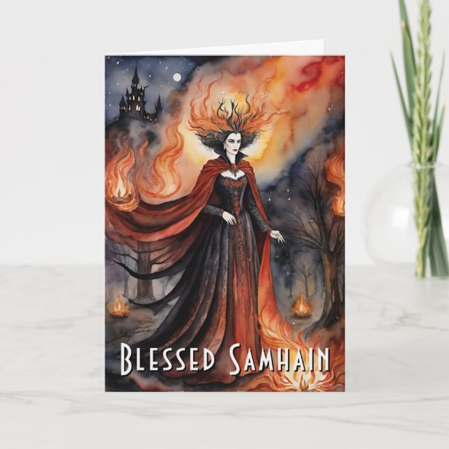 Välsignad Samhain Red Queen Halloween Nattjitch Kort (Framsida)