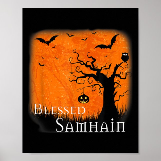 Välsignad samhain Wiccan Celtic Pagan Halloween Wi Poster (Framsidan)