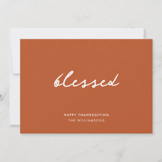 Välsignad Script Calligraphy Orange Thanksgiving Julkort