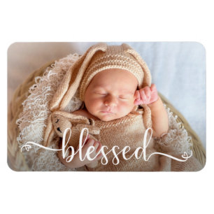 Välsignad Skript Baby Foto Magnet