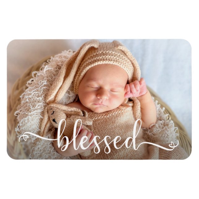 Välsignad Skript Baby Foto Magnet (Horisontell)