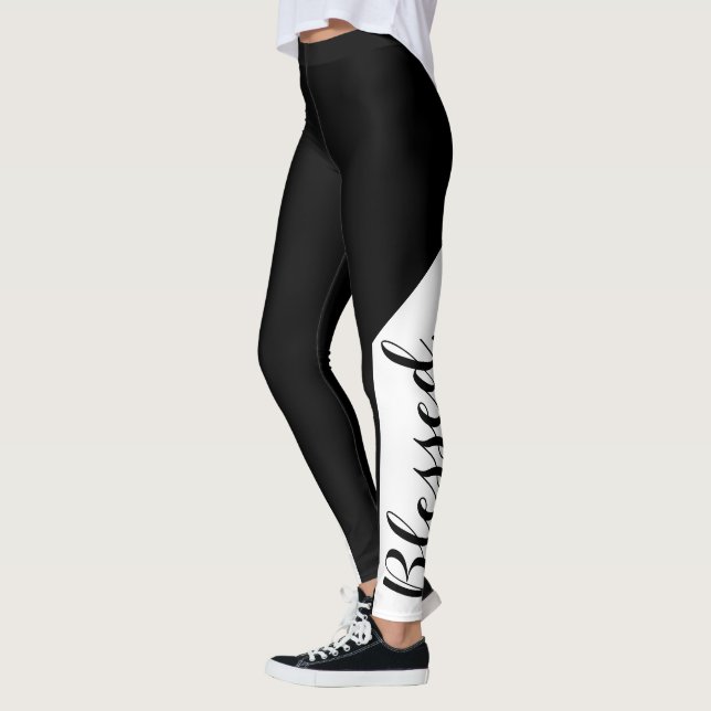  Välsignad. Svartvita, moderna skript - kristen Leggings (Vänster)