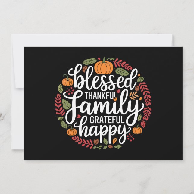 Välsignad Tacksam Familj Thanksgiving Middag Julkort (Framsida)