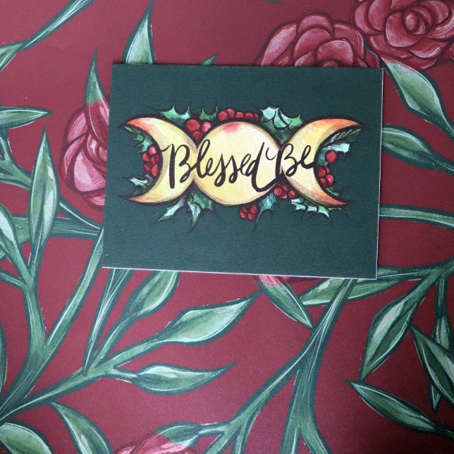 Välsignad Vär Triple Moon Goddess Holly Yule Vykort (Skapare uppladdad)