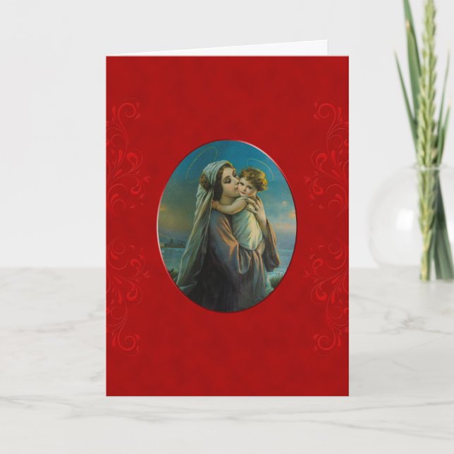 Välsignad Virgin Mary Baby Jesus på Red Velvet Kort (Framsida)