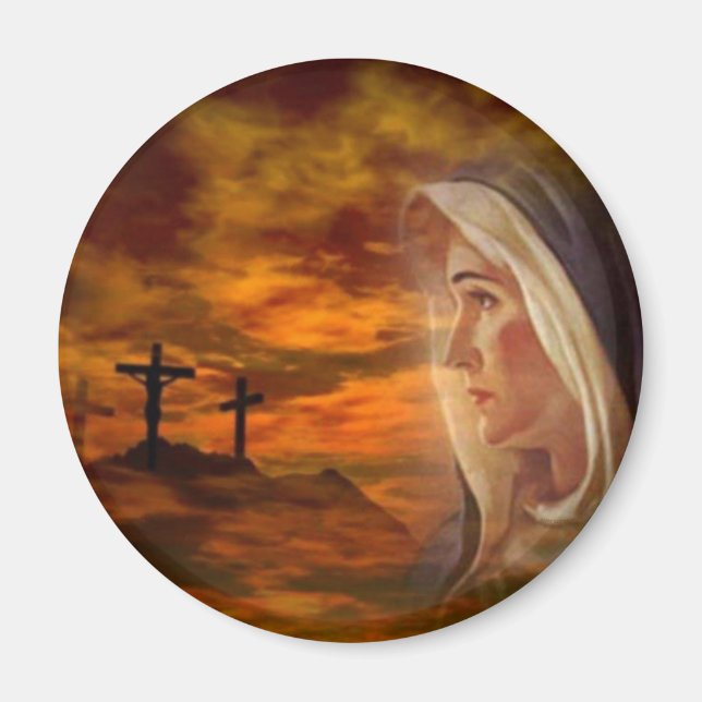 Välsignad Virgin Mary Calvariation Magnet (Framsidan)