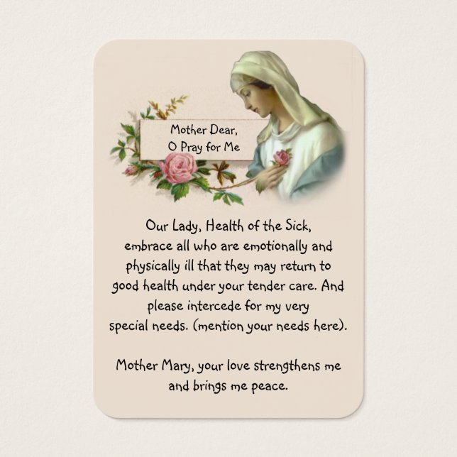 Välsignad Virgin Mary Catholic Prayer for Health Visitkort (Framsidan)