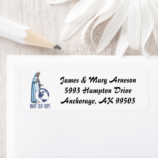 Välsignad Virgin Mary Fatima Vårt hopp Returadress Etikett (Insitu)