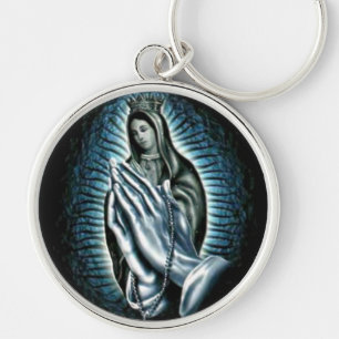 Välsignad Virgin Mary - Guds Mor Rund Silverfärgad Nyckelring