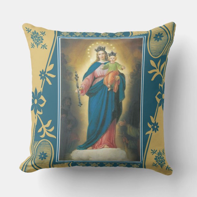 Välsignad Virgin Mary Hjälp till de kristna Baby J Kudde (Framsida)