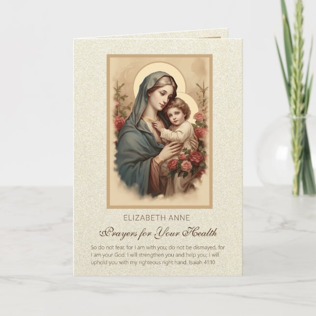 Välsignad Virgin Mary Jesus Flowers Health Prayers Kort (Framsida)