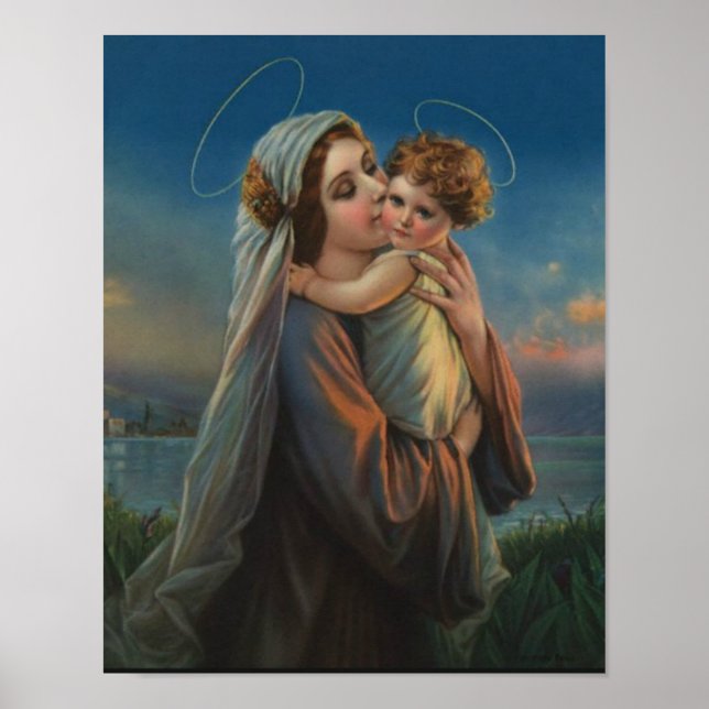 Välsignad Virgin Mary Madonna med Child Jesus Poster (Framsidan)
