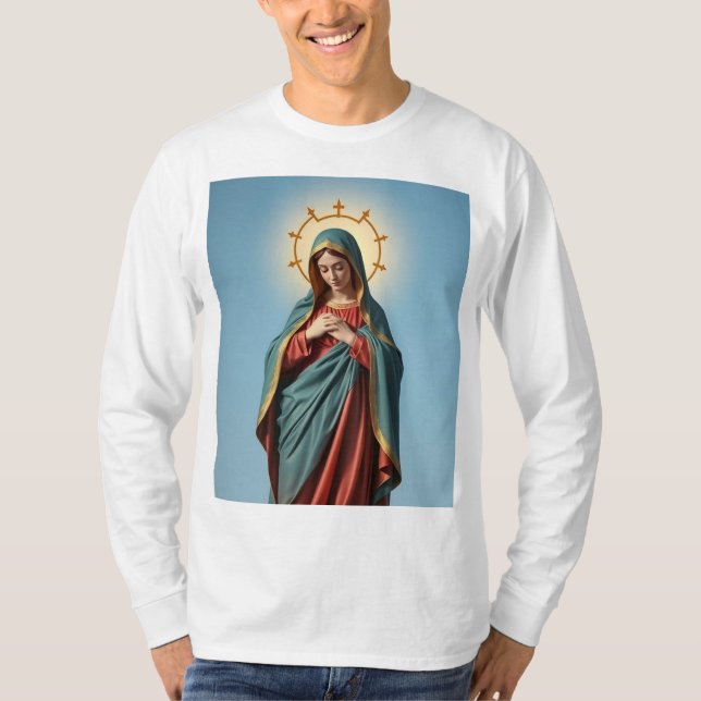 Välsignad Virgin Mary Manar Långärmad Tee Shirt (Framsida)