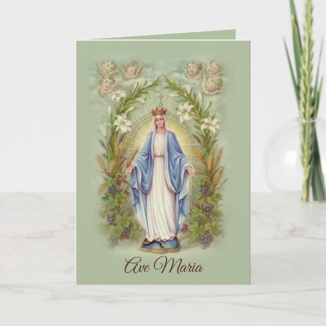 Välsignad Virgin Mary med Änglar och blommor Kort (Framsida)