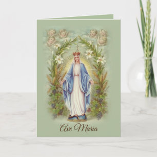 Välsignad Virgin Mary med Änglar och blommor Kort