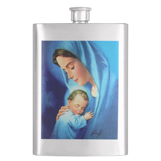 Välsignad Virgin Mary med Baby Jesus Fickplunta (Framsidan)