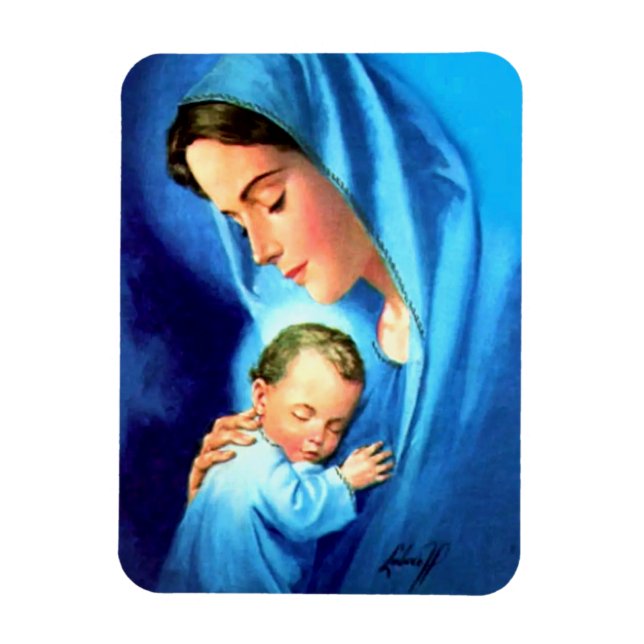 Välsignad Virgin Mary med Baby Jesus Magnet (Vertikal)