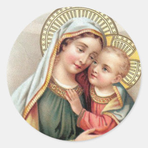 Välsignad Virgin Mary med Baby Jesus Runt Klistermärke