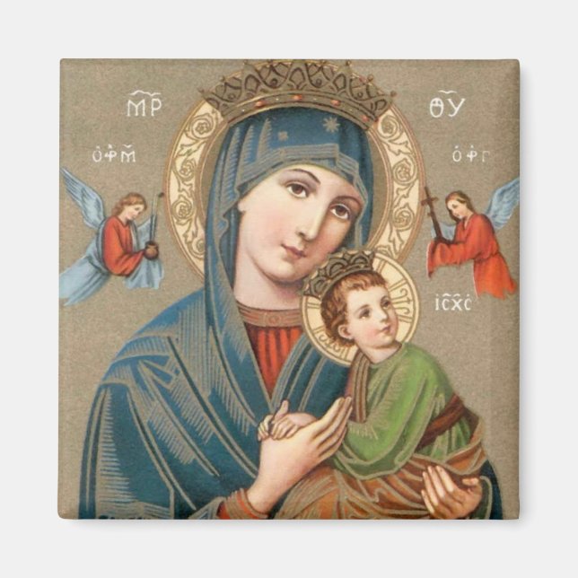 Välsignad Virgin Mary med Child Jesus Icon Magnet (Framsidan)
