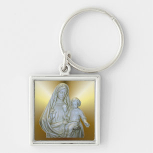 Välsignad Virgin Mary och Child Jesus Fyrkantig Silverfärgad Nyckelring