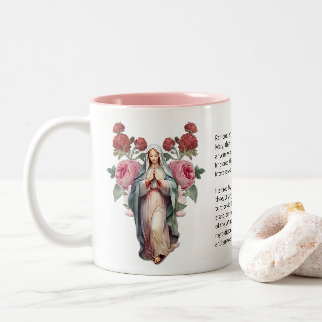 Välsignad Virgin Mary Ro Memorare Prayer Två-Tonad Mugg (Med munk)