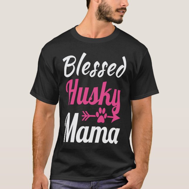Välsignade Husky Mamma T Shirt (Framsida)
