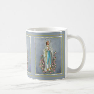 Välsignade jungfruliga Mary av radbandet w/roses Kaffemugg