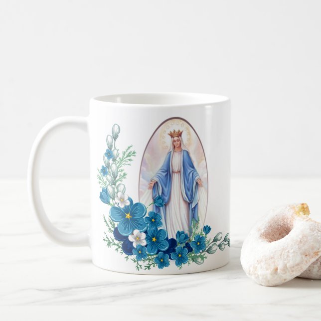 Välsignade jungfruliga Mary blommar den Memorare Kaffemugg (Med munk)