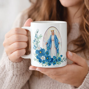 Välsignade jungfruliga Mary blommar den Memorare Kaffemugg