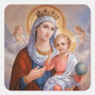 Välsignade jungfruliga Mary med babyen Jesus Fyrkantigt Klistermärke