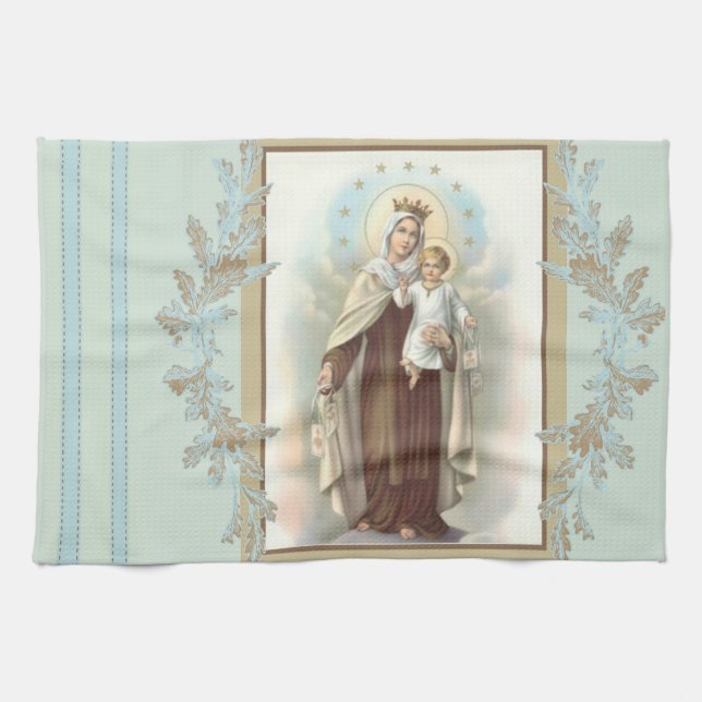 Välsignade jungfruliga Mary Mount Carmel Jesus Kökshandduk (Horisontell)
