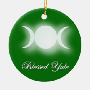 Välsignade Yule (den trefaldiga månegudinnan) Julgransprydnad Keramik