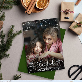 Välsignat Fullt-foto med Sparkles-Grönten - jul Julkort