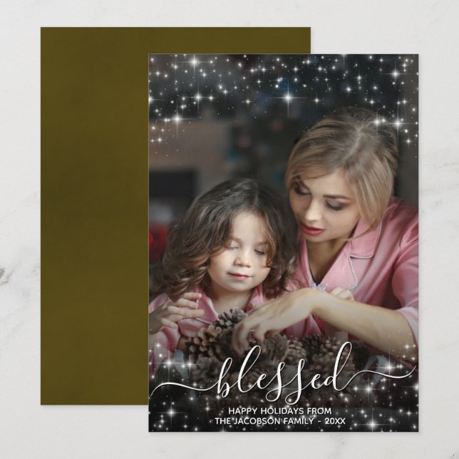 Välsignat Fullt-foto med Sparkles Guld-jul Julkort (Fram/baksida)